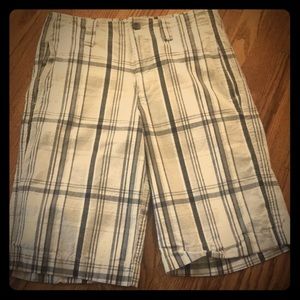 Beige and gray plaid shorts